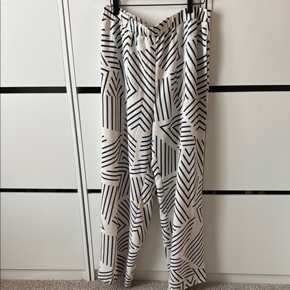 Black and White Wide Leg Jumpsuit with Zebra Stripes